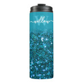 Aangepaste blauwe glitter-monogram thermosbeker (Voorkant)