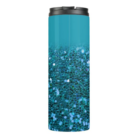 Aangepaste blauwe glitter-monogram thermosbeker (Achterkant)