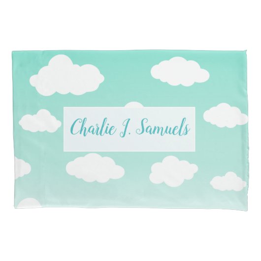 Aangepaste blauwe hemel en cloudinatroon bevestige kussensloop (Voorkant)