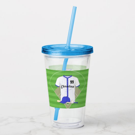 Aangepaste blauwe honkbal acryl drinkbeker (Achterkant)