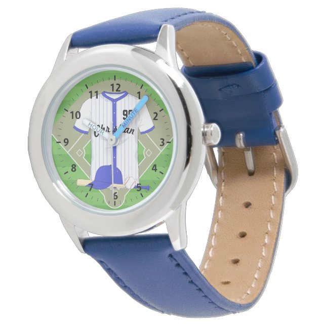 Aangepaste blauwe honkbal horloge (Gekanteld)