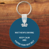 Aangepaste blauwe Keep Calm Learning - nieuwe driv Sleutelhanger (Voorkant)