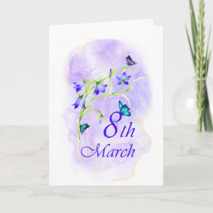 Aangepaste blauwe klokjes bloem auto gevouwen wens kaart