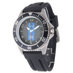 Aangepaste blauwe koolstofstijl racestrips horloge