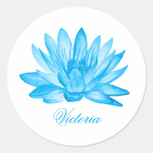 Aangepaste blauwe lotusbloem ronde sticker