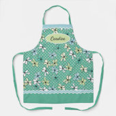 Aangepaste blauwe mint groene Floral witte pokadot Schort (Voorkant)