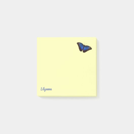 Aangepaste blauwe morfovlinder op Bleek geel Post-it® Notes (Voorkant)