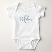 Aangepaste blauwe naam en grijze Initiaal Baby T-s Romper (Voorkant)