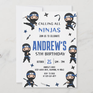 Aangepaste Blauwe Ninja-jongen Warrior-verjaardags Kaart