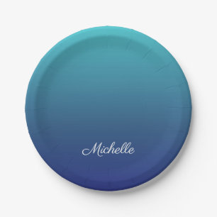 Aangepaste blauwe ombre gradiënt papieren bordje