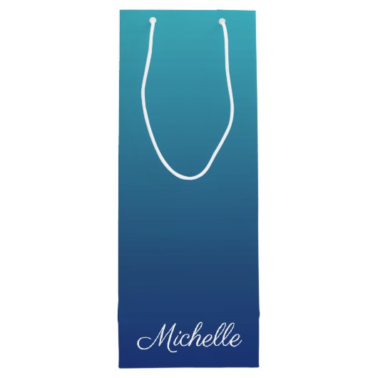 Aangepaste blauwe ombre gradiënt wijn cadeautas (Achterkant)