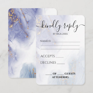 Aangepaste blauwe paarse Alcohol Ink-huwelijk RSVP Kaartje