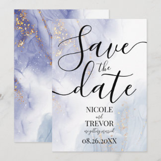 Aangepaste Blauwe Paarse Alcohol Inkt Bruiloft Save The Date