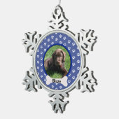 Aangepaste blauwe pagina Afdrukhond foto puppy Bon Tin Sneeuwvlok Ornament (Rechts)