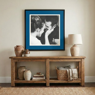 Aangepaste blauwe rand minimalistische koppel foto poster