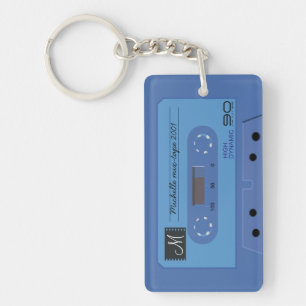 Aangepaste blauwe retro cassette mix-tape sleutelhanger