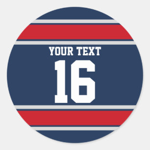 Aangepaste Blauwe Rode en Zilversport Stripes Ronde Sticker