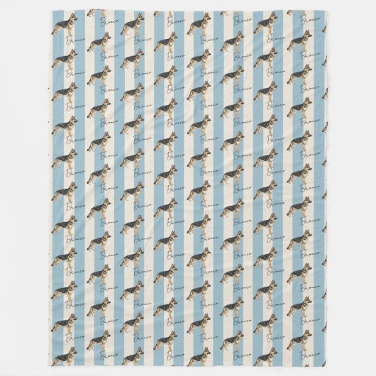 Aangepaste Blauwe Streep Duitse Herder Pet Naam Fleece Deken (Voorkant)