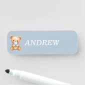 Aangepaste blauwe teddybeer naamplaatje (In situ)