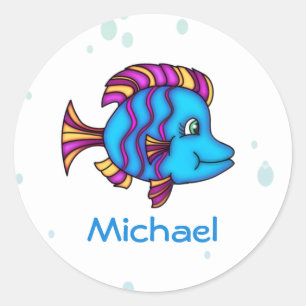 Aangepaste blauwe visstickers ronde sticker