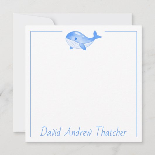 Aangepaste Blauwe Walvis Cute Notitiekaartje (Voorkant)