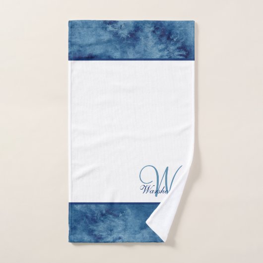 Aangepaste Blauwe Waterverf Wit Elegant Monogramme Bad Handdoek (Handdoek)
