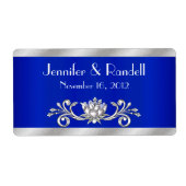 Aangepaste Blauwe & Zilveren Mini Wijnflesetiket Etiket (Voorkant)