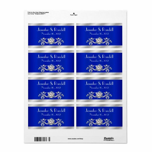 Aangepaste Blauwe & Zilveren Mini Wijnflesetiket Etiket (Full Sheet)