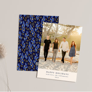 Aangepaste Blauwe Zwarte Botanische Minimalistisch Feestdagenkaart