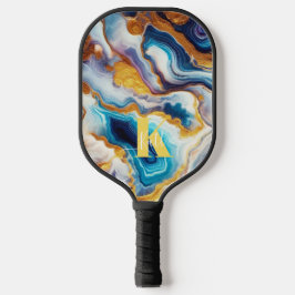 Aangepaste Blauwgroen Aqua Golden Agate Monogram Pickleball Paddle