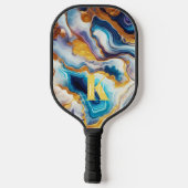 Aangepaste Blauwgroen Aqua Golden Agate Monogram Pickleball Paddle (Achterkant)