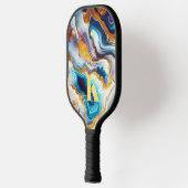 Aangepaste Blauwgroen Aqua Golden Agate Monogram Pickleball Paddle (Links)