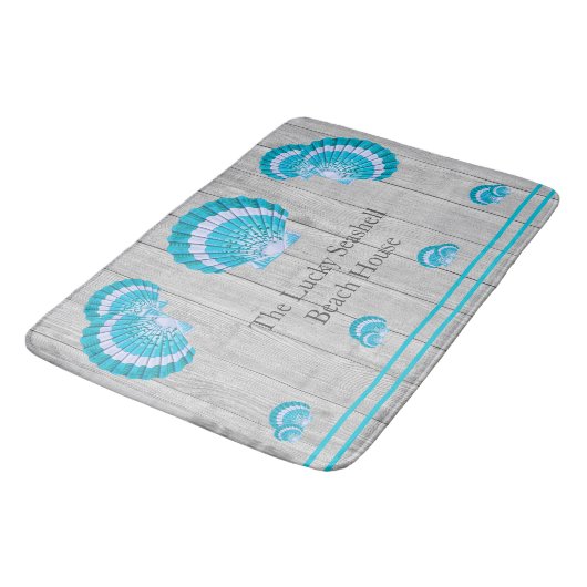 Aangepaste Blauwgroen Aqua Seashell White Shell Co Badmat (Gekanteld)