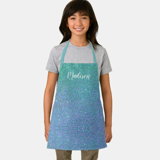 Aangepaste Blauwgroen blauwe ombre glitter Sparkle Schort (Insitu)