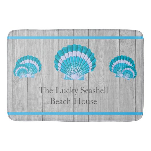 Aangepaste Blauwgroen blauwe schelp White Shell Co Badmat (Voorkant)