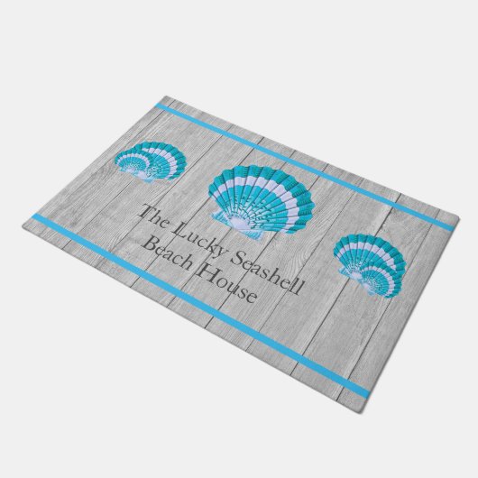 Aangepaste Blauwgroen blauwe schelp White Shell Co Deurmat (Schuin)