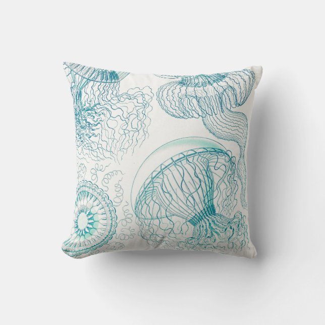 Aangepaste Blauwgroen Blue Jellyfish Costal Beach  Kussen (Voorkant)