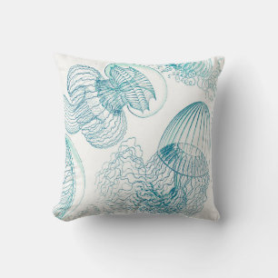 Aangepaste Blauwgroen Blue Jellyfish Costal Beach  Kussen