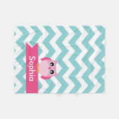 Aangepaste Blauwgroen Chevron Pink Owl Fleece Blan (Voorkant (Horizontaal))