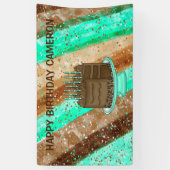 Aangepaste Blauwgroen en bruine Happy Birthday Spandoek (Verticaal)