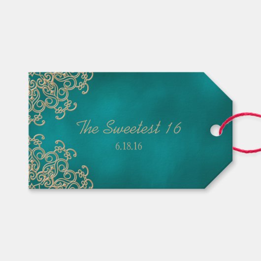 Aangepaste Blauwgroen en gouden Indiase stijl dank Cadeaulabel (Voorkant (Horizontaal))