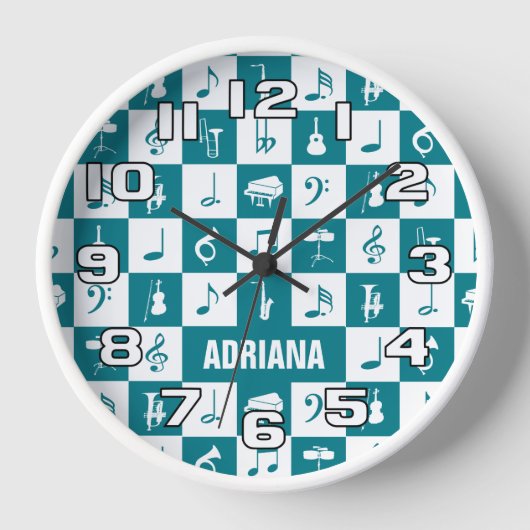 Aangepaste blauwgroen en witte muzieknoten en inst (Voorkant)
