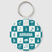 Aangepaste blauwgroen en witte muzieknoten en inst sleutelhanger (Voorkant)