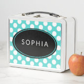 Aangepaste Blauwgroen en witte poka Dot Lunchbox (In situ)