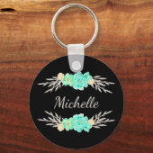 Aangepaste blauwgroen en zilvermonogram-Sleutelhan Sleutelhanger (Voorkant)