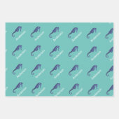 Aangepaste blauwgroen monogrammen van het zeepaard inpakpapier vel (Voorkant)