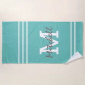 Aangepaste Blauwgroen naam Strandlaken (Voorkant)