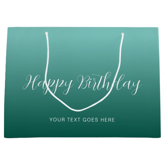 Aangepaste Blauwgroen Sjabloon Handgeschreven Happ Groot Cadeauzakje (Voorkant)