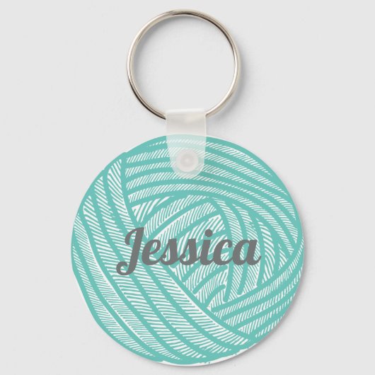 Aangepaste Blauwgroen val van Yarn Knitting Sleutelhanger (Voorkant)