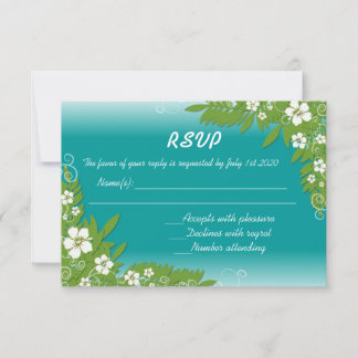 Aangepaste blauwgroen witte hibiscus RSVP trouwkaa Kaartje